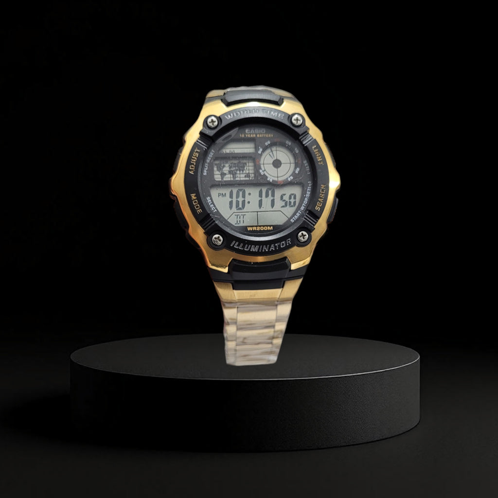 Reloj Casio "World Time" AE-1400WH - Edición Redonda Dorado y Negro