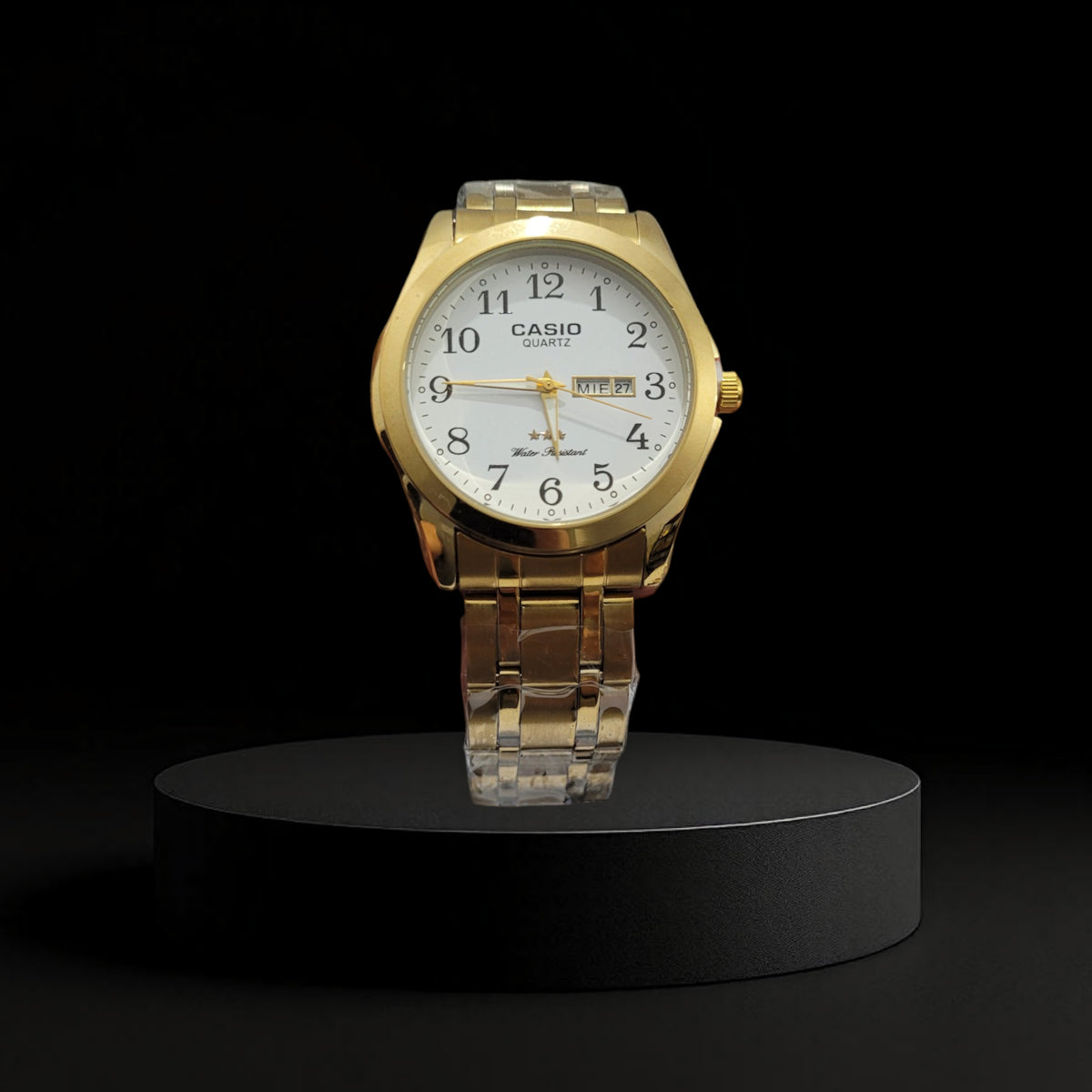Reloj Casio Dorado con Esfera Blanca y Doble Fechador