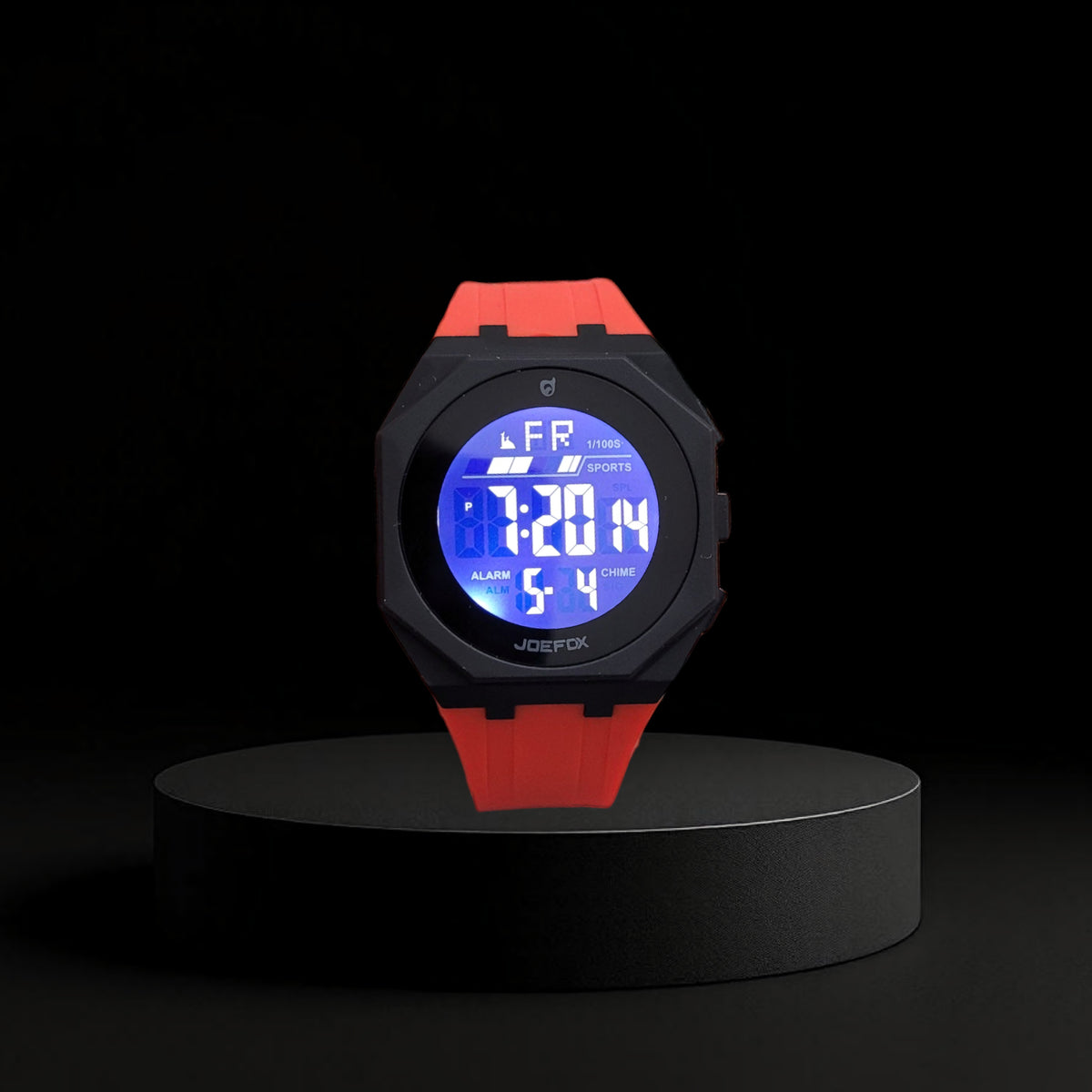 Reloj Deportivo Digital Joefox Negro y Rojo - Diseño Octagonal Moderno
