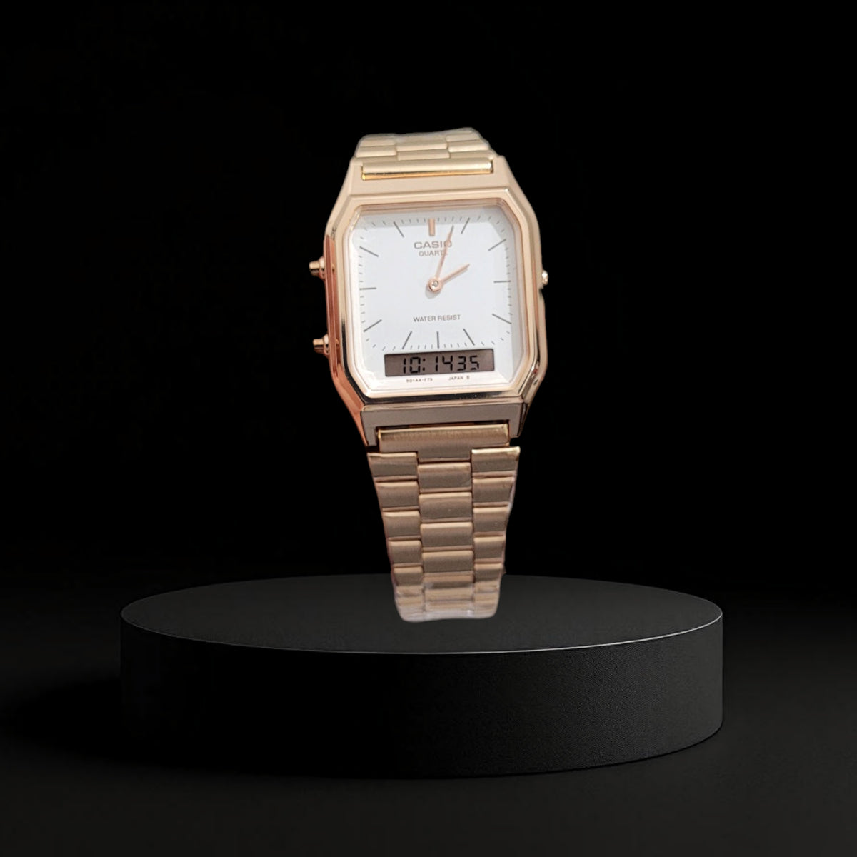 Reloj Casio Vintage AQ-230 Clásico - Oro Rosa con Carátula Blanca