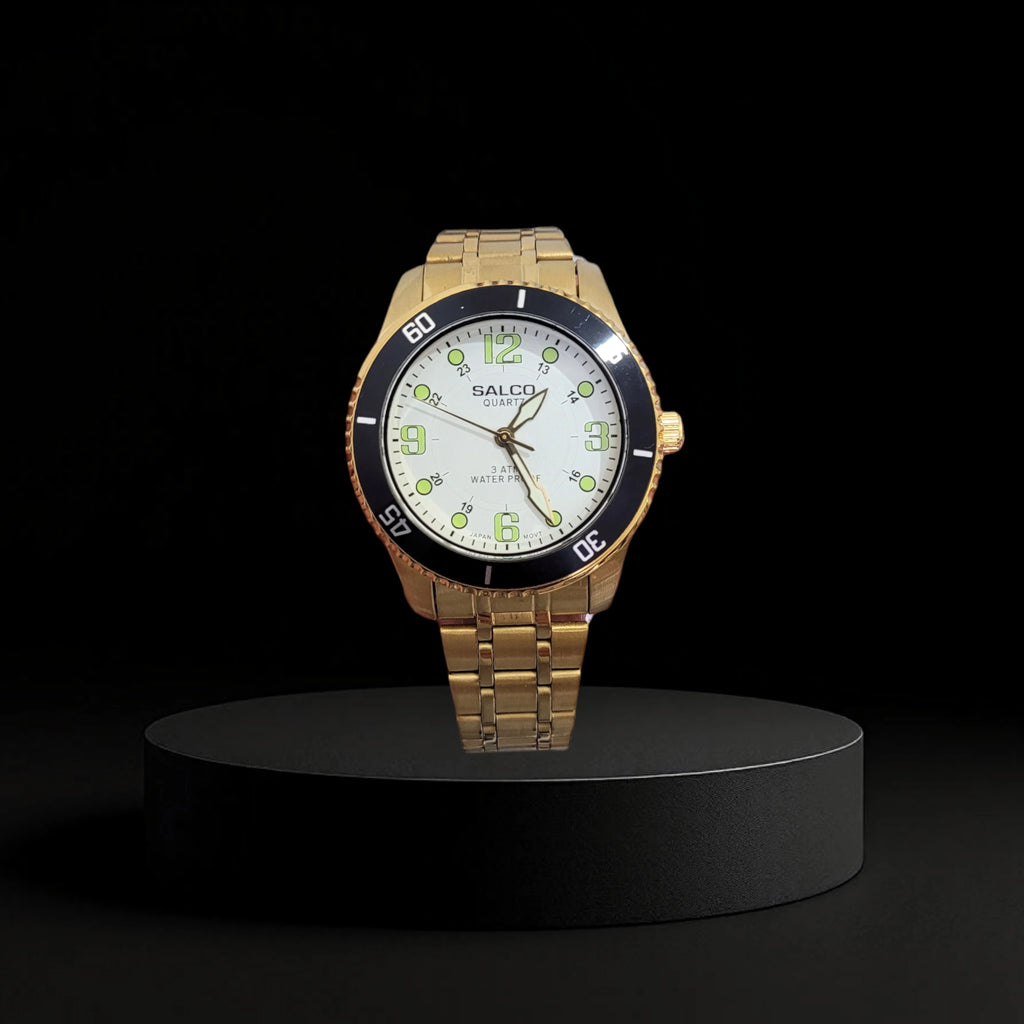 Reloj Salco Quartz Dorado con Bisel Negro para Hombre