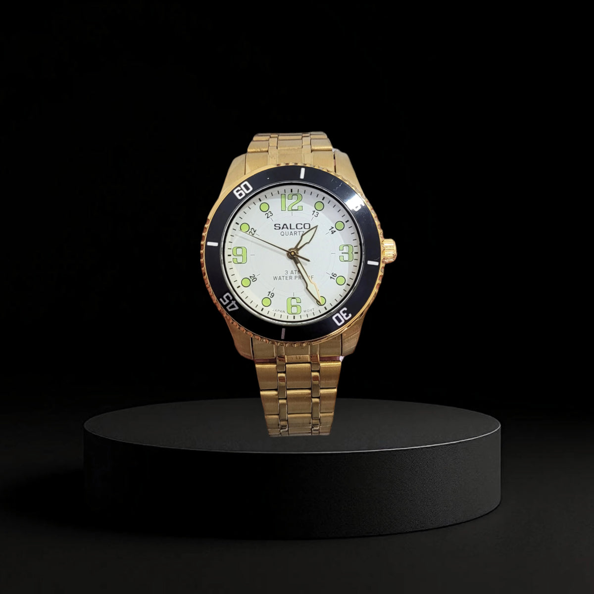 Reloj Salco Quartz Dorado con Bisel Negro para Hombre