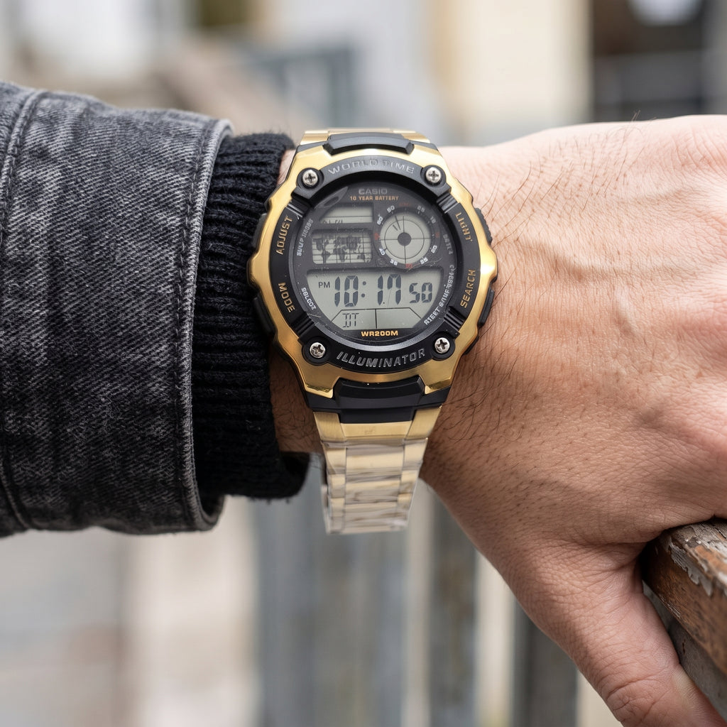 Reloj Casio "World Time" AE-1400WH - Edición Redonda Dorado y Negro