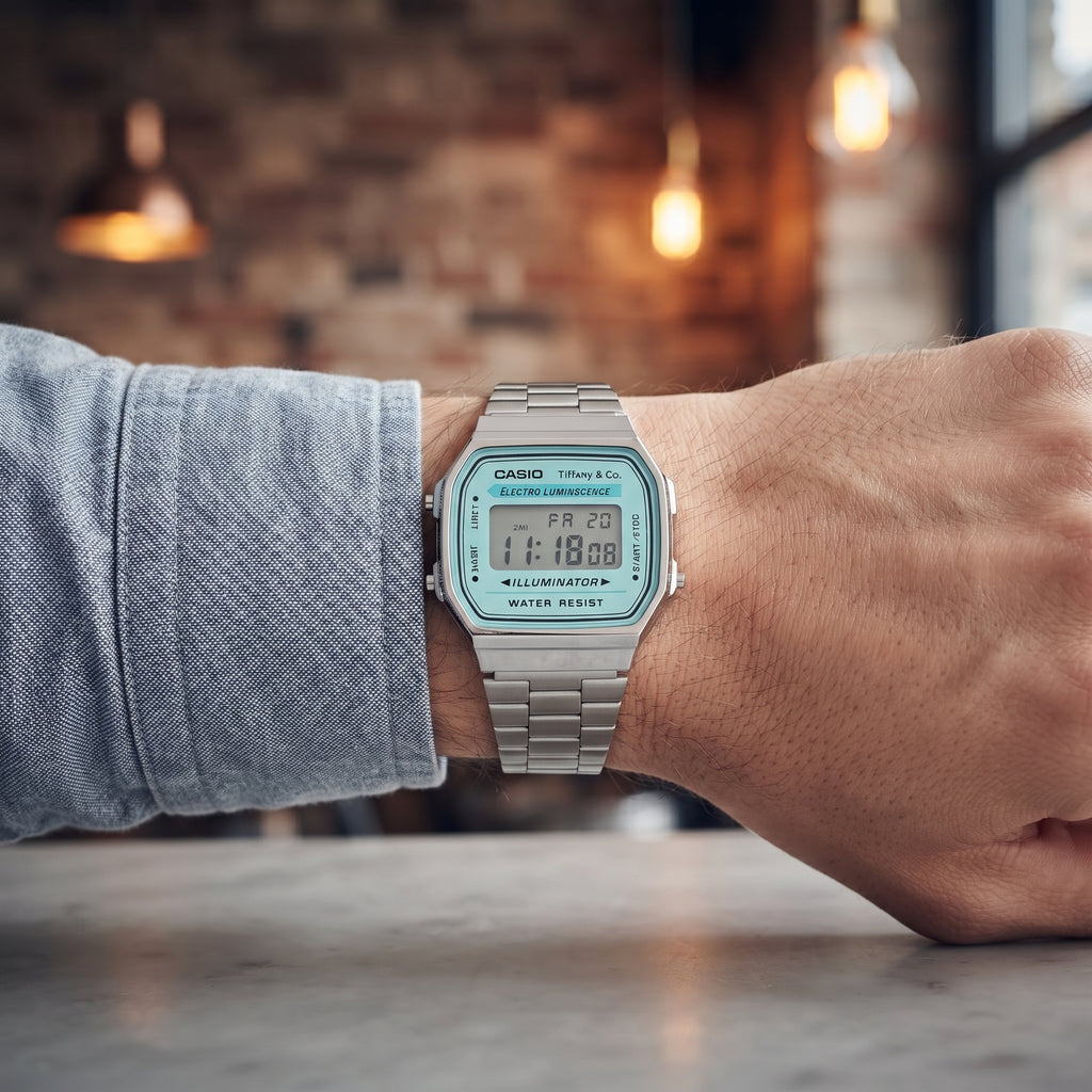 Reloj Casio Vintage A168 Edición Tiffany & Co. Plateado - Estilo Retro y Elegante