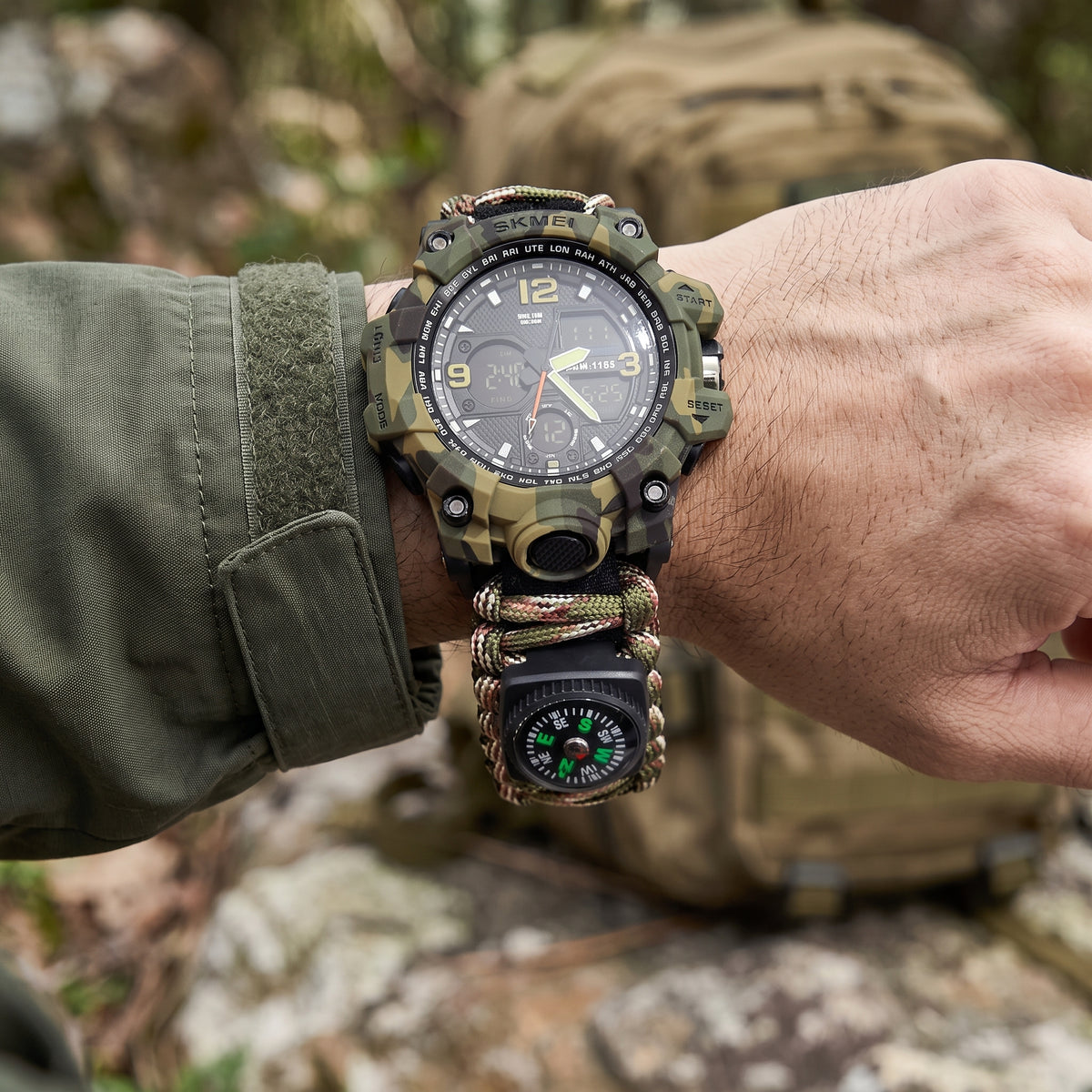 Reloj Táctico Militar SKMEI 1155 Camuflaje con Correa Paracord y Brújula