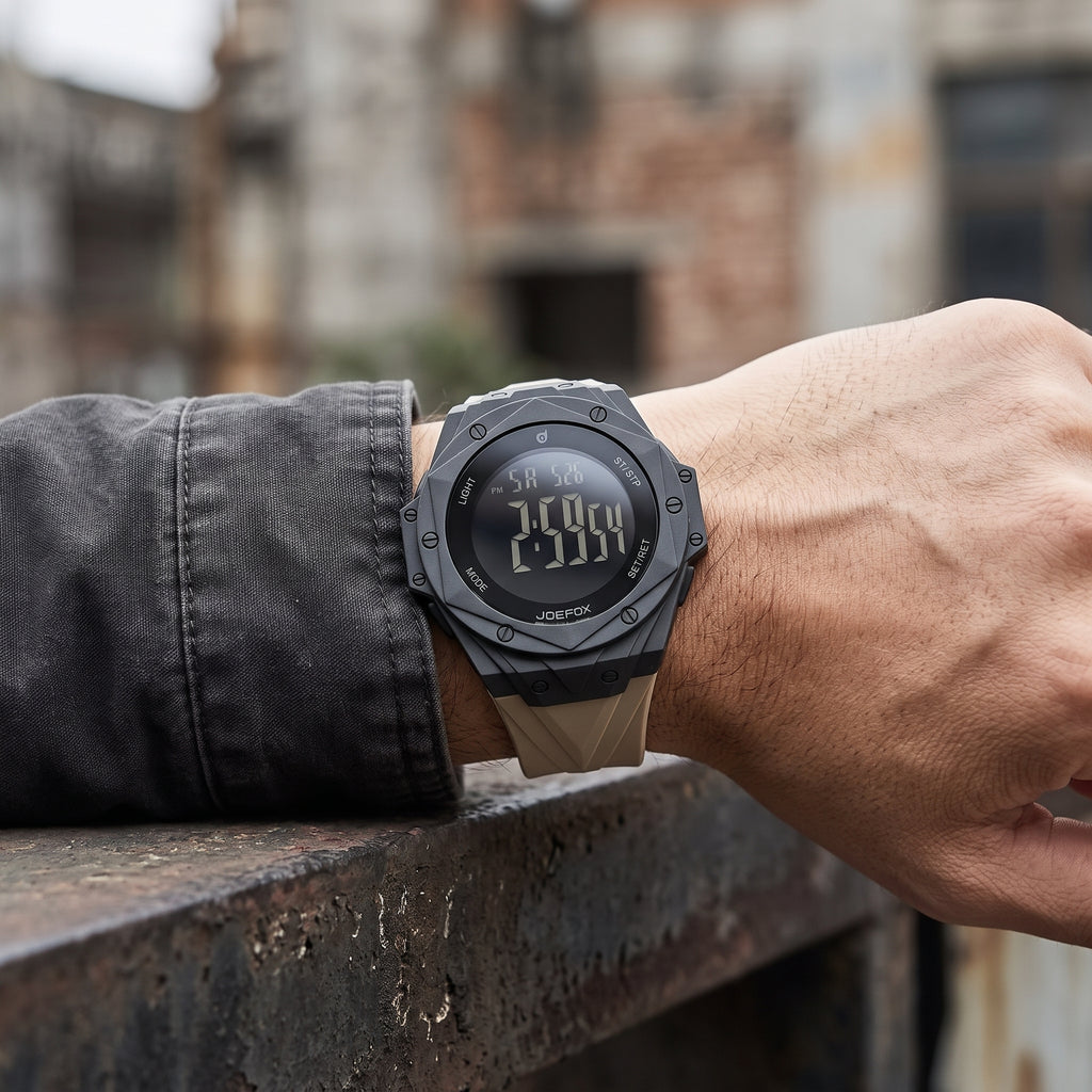 Reloj Deportivo Digital Joefox Negro y Arena - Diseño Robusto y Urbano