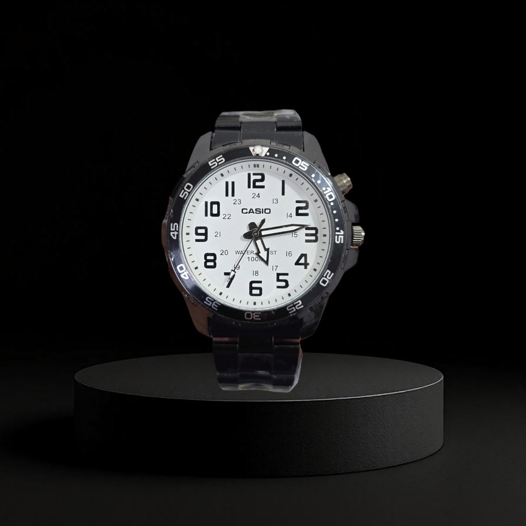 Reloj Casio para Hombre - Acero Negro y Esfera Blanca