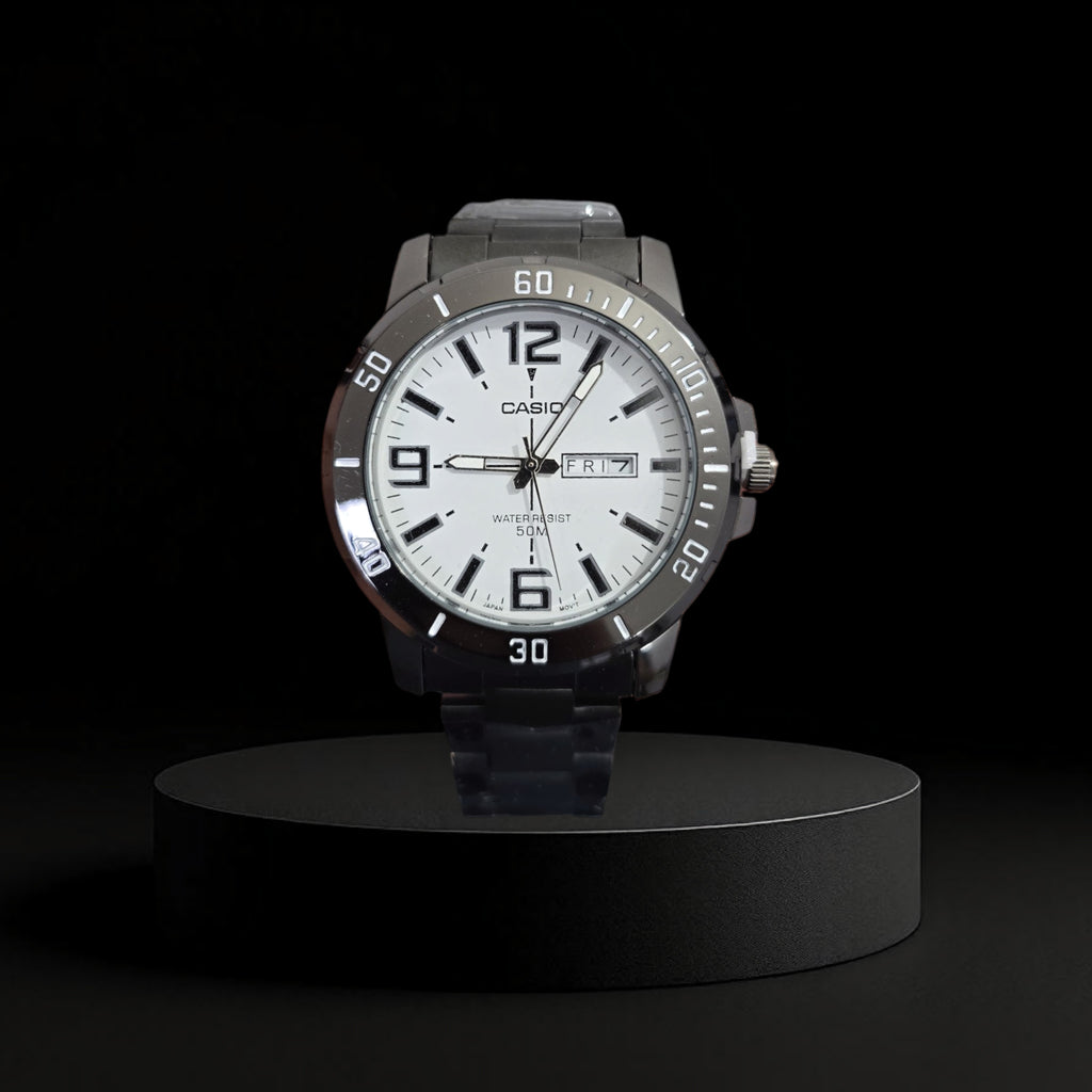 Reloj Casio MTP-VD01 para Hombre - Acero Oscuro y Esfera Blanca